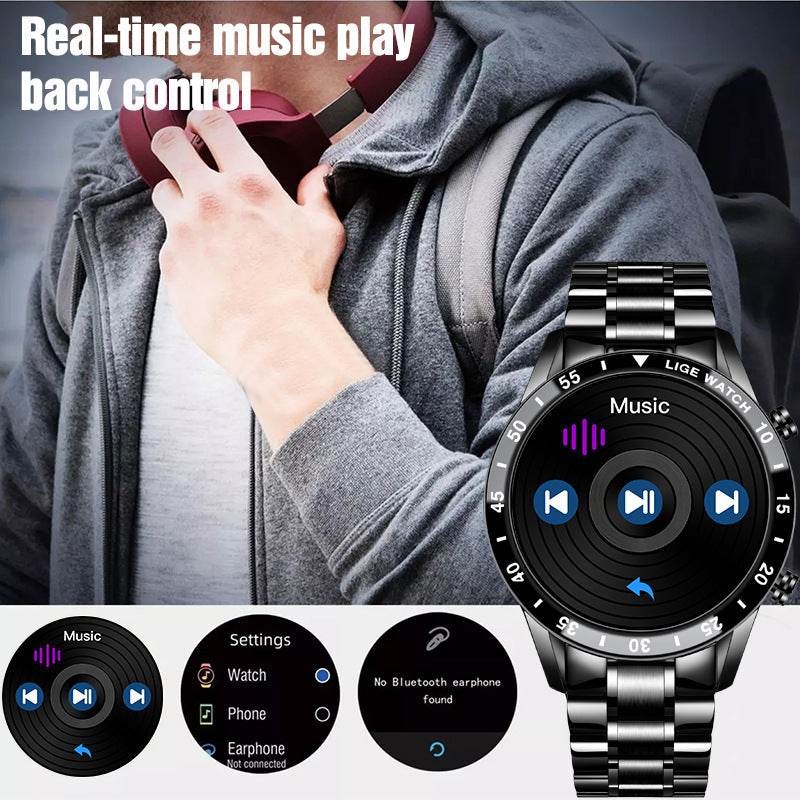 LIGE Men Smart Watch Sports Fitness Tracker Bluetooth Calls Voice Chat Heart Rate Monitor for iPhone iOS Android