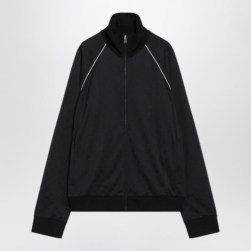 Gucci Navy Blue Sweatshirt In Gg Jacquard Men