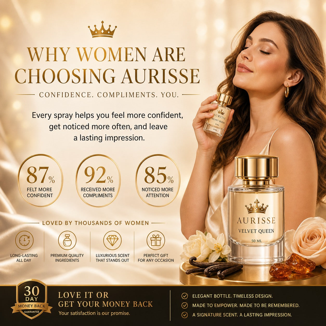 Aurisse Velvet Queen Extrait de Parfum 50ML for Women – Luxury Long-Lasting Perfume
