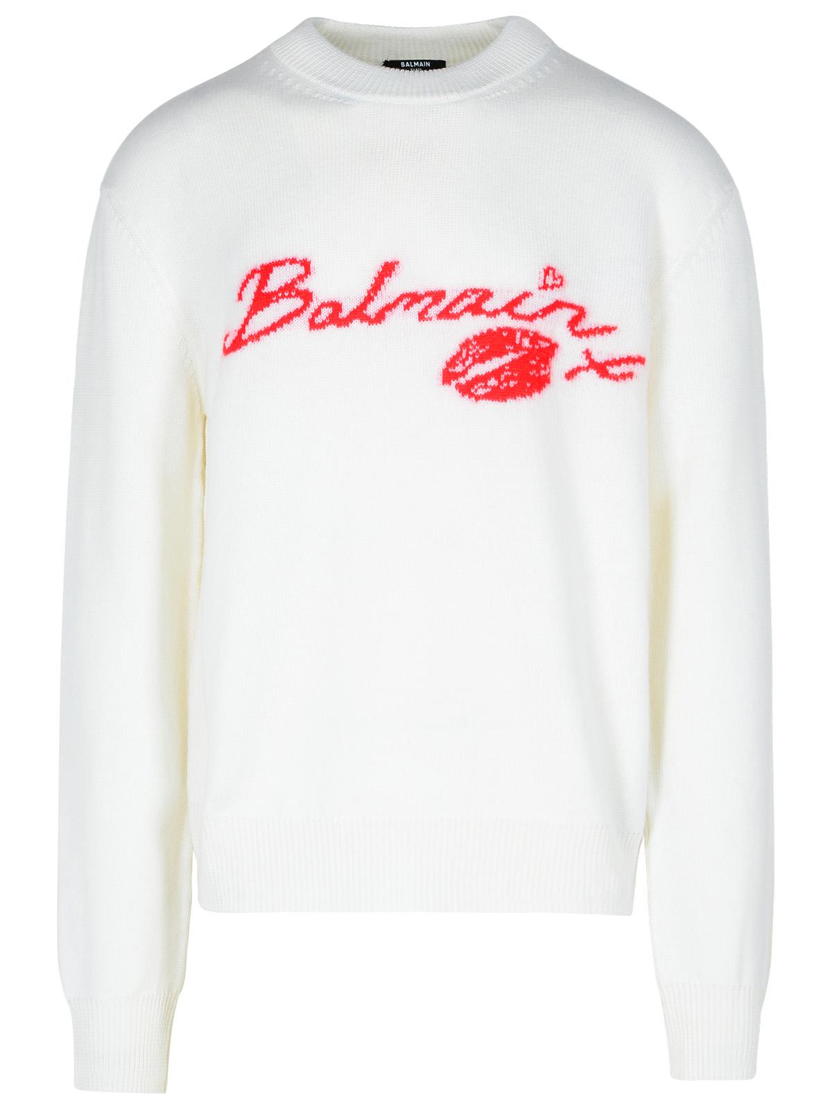 Balmain 'Kiss' White Wool Sweater Men