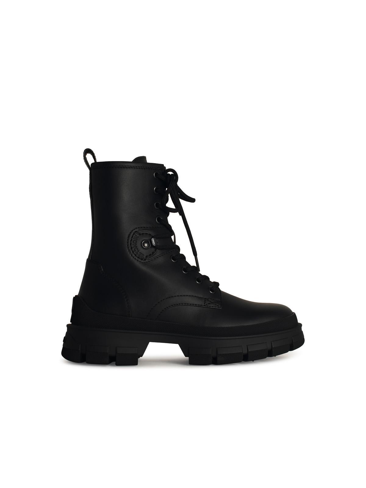 Moncler 'Hevea' Black Matte Leather Ankle Boots Women
