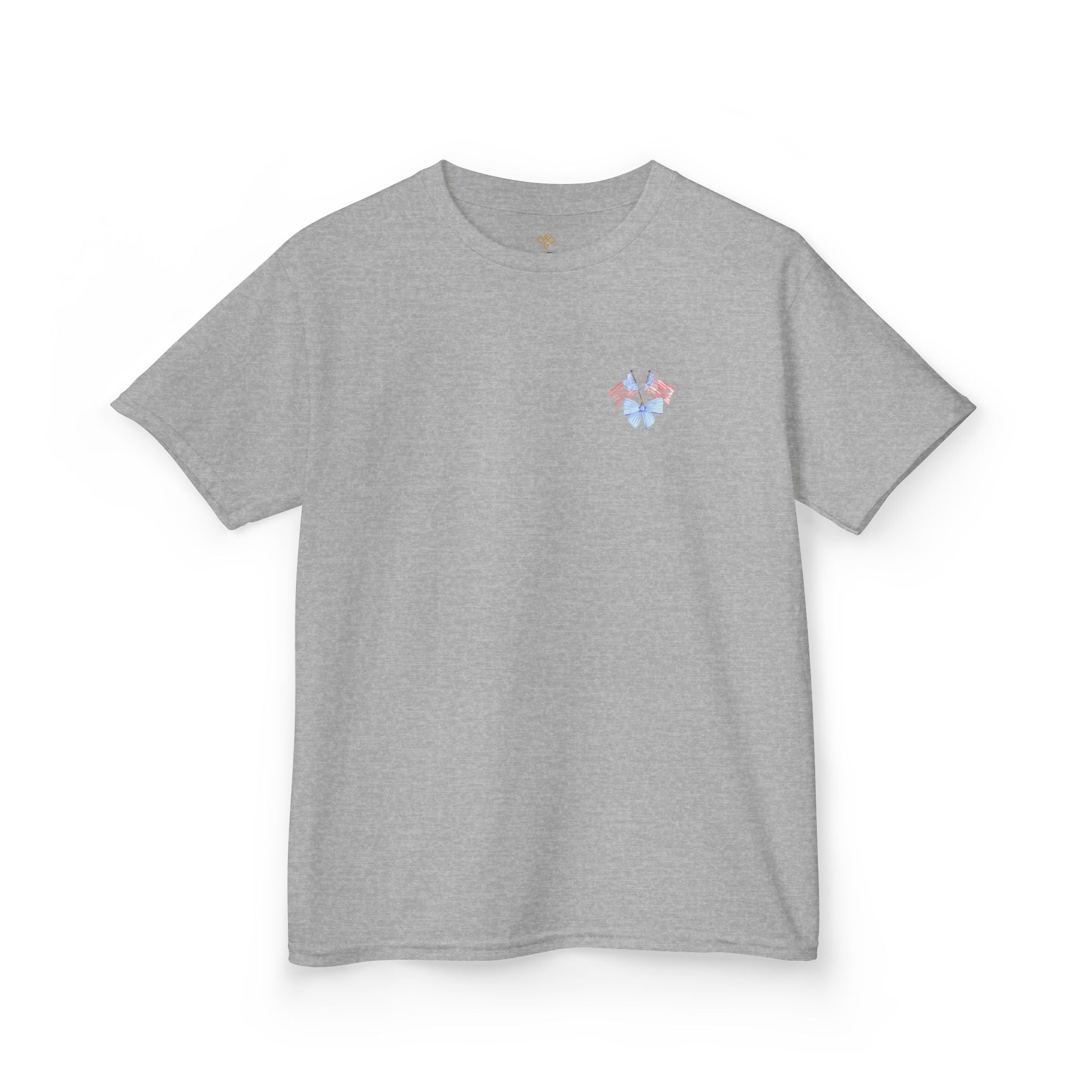 Bee Patriotic American Flag with Bow Girls Short Sleeve Youth Heavy Cotton Gildan Hive Tee