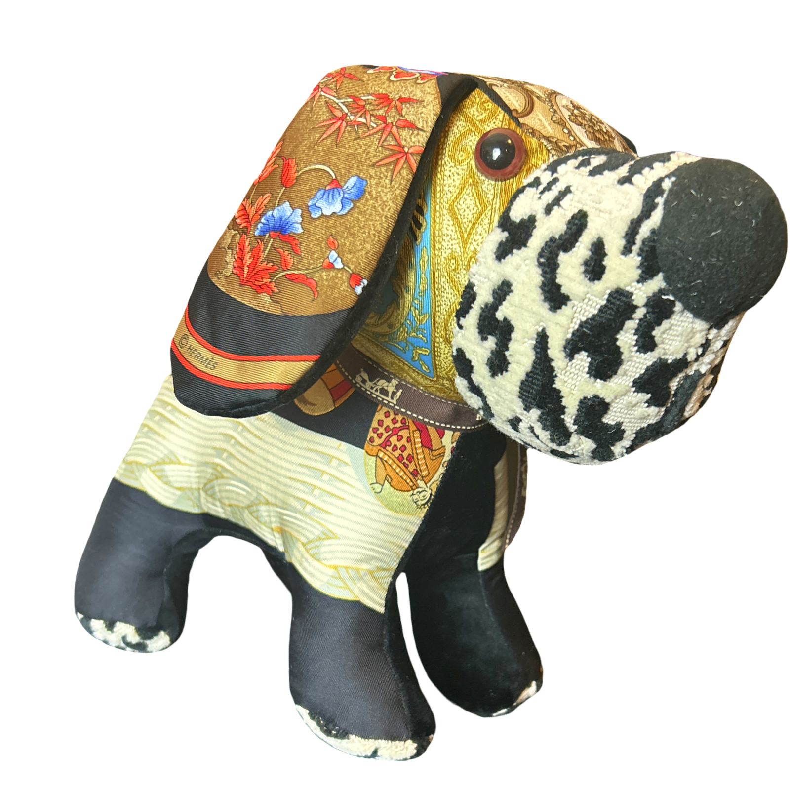 Couvee d'Hermes Vintage Silk Scarf Patchwork Puppy