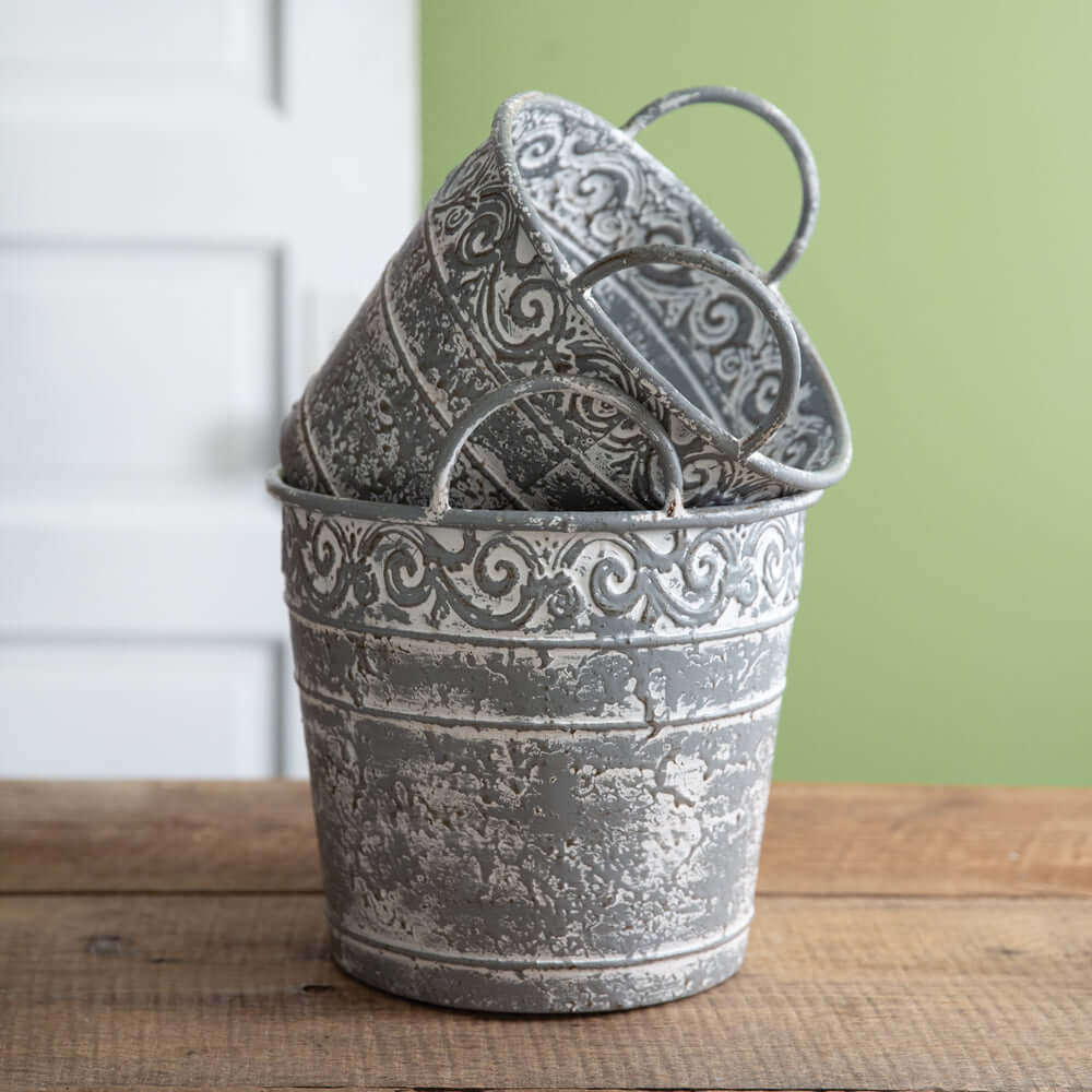 Antique Metal Buckets with Handles (Set of 2)