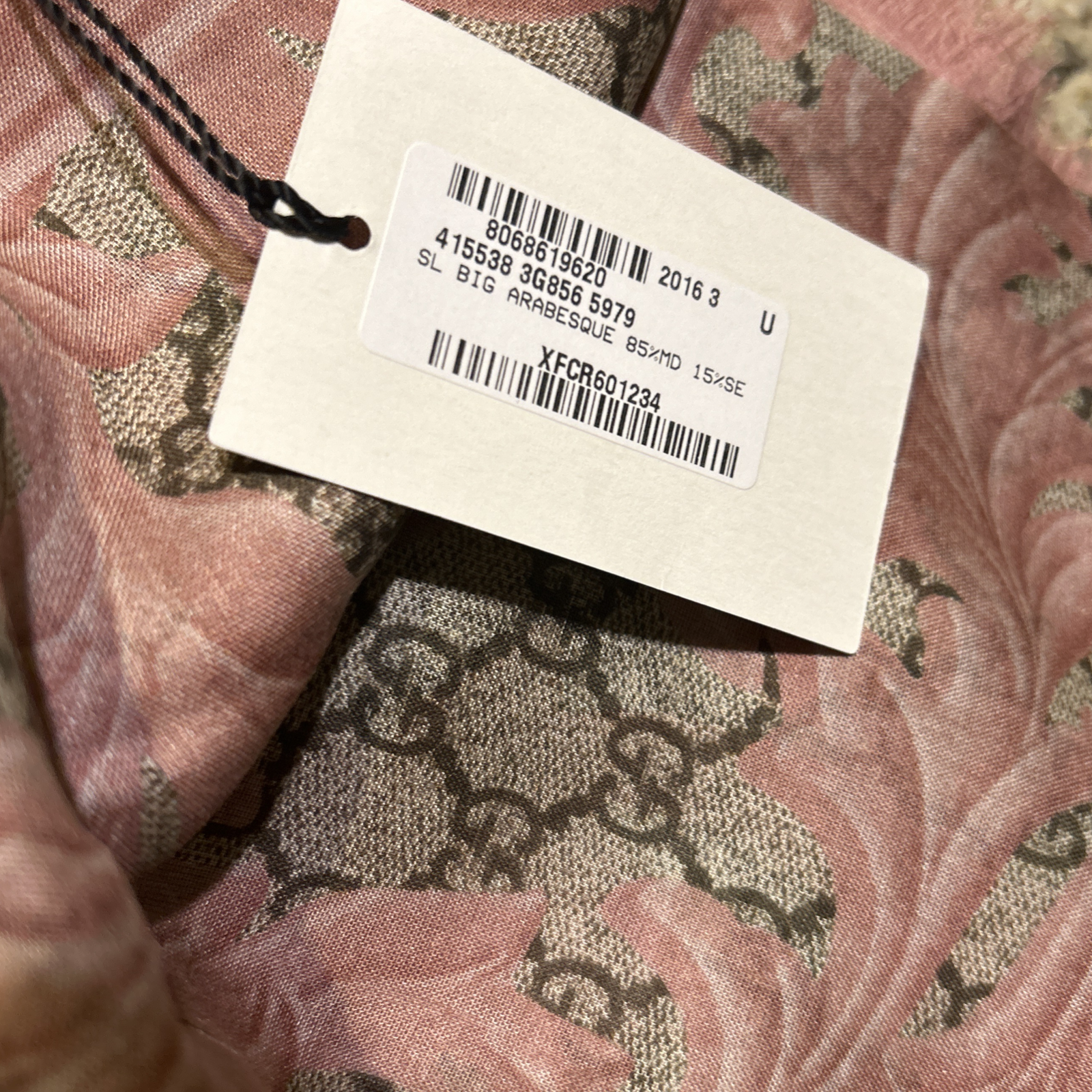 GG Logo Arabesque Pink Vintage Silk Scarf Grand Wristlet Bag