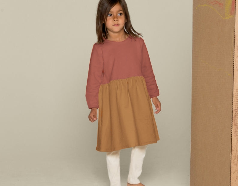Long Sleeve Modal Two-Tone Dress - Acorn
