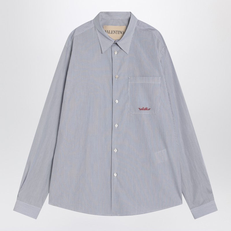Valentino Light Blue Cotton Shirt With Logo Men