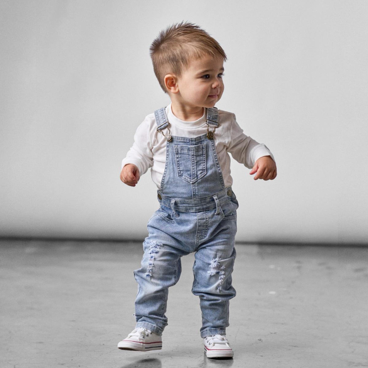 Baby Distressed Denim Overall - Light Wash