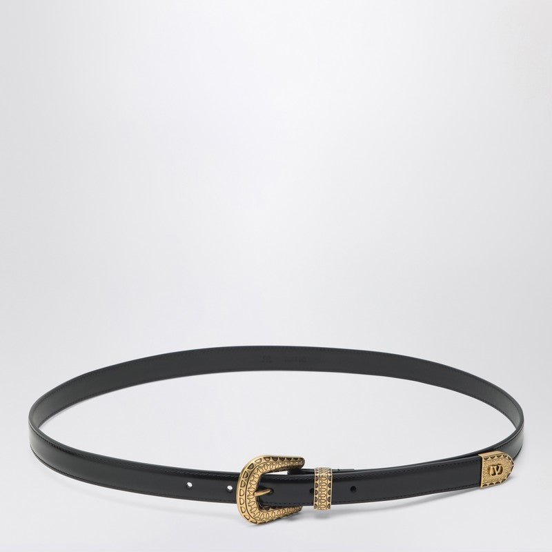 Valentino Garavani Black Vlogo Signature Belt In Polished Calfskin Men
