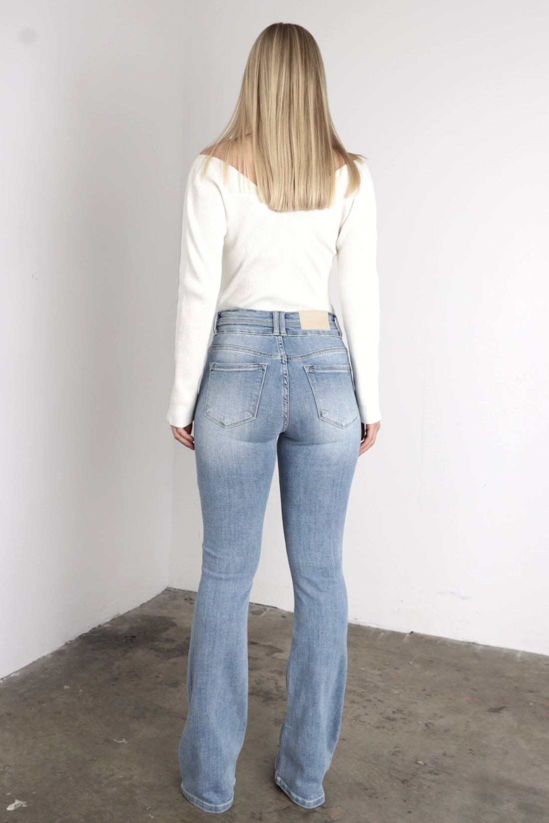 Star Patch DTF Print Double Waist Bootcut Jeans