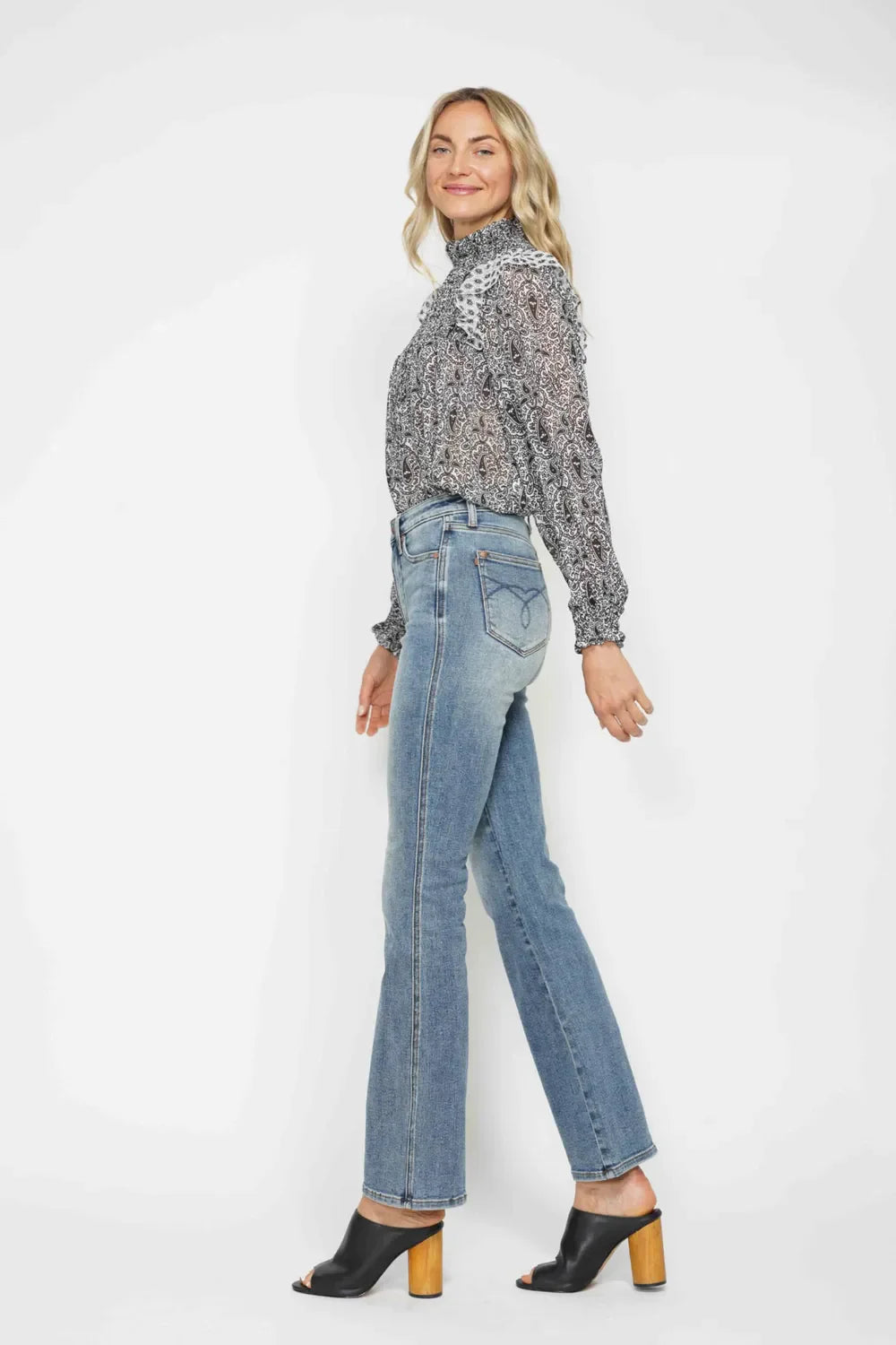 Judy Blue Full Size Tummy Control Back Embroidered Pocket Bootcut Women Jeans Plus Size