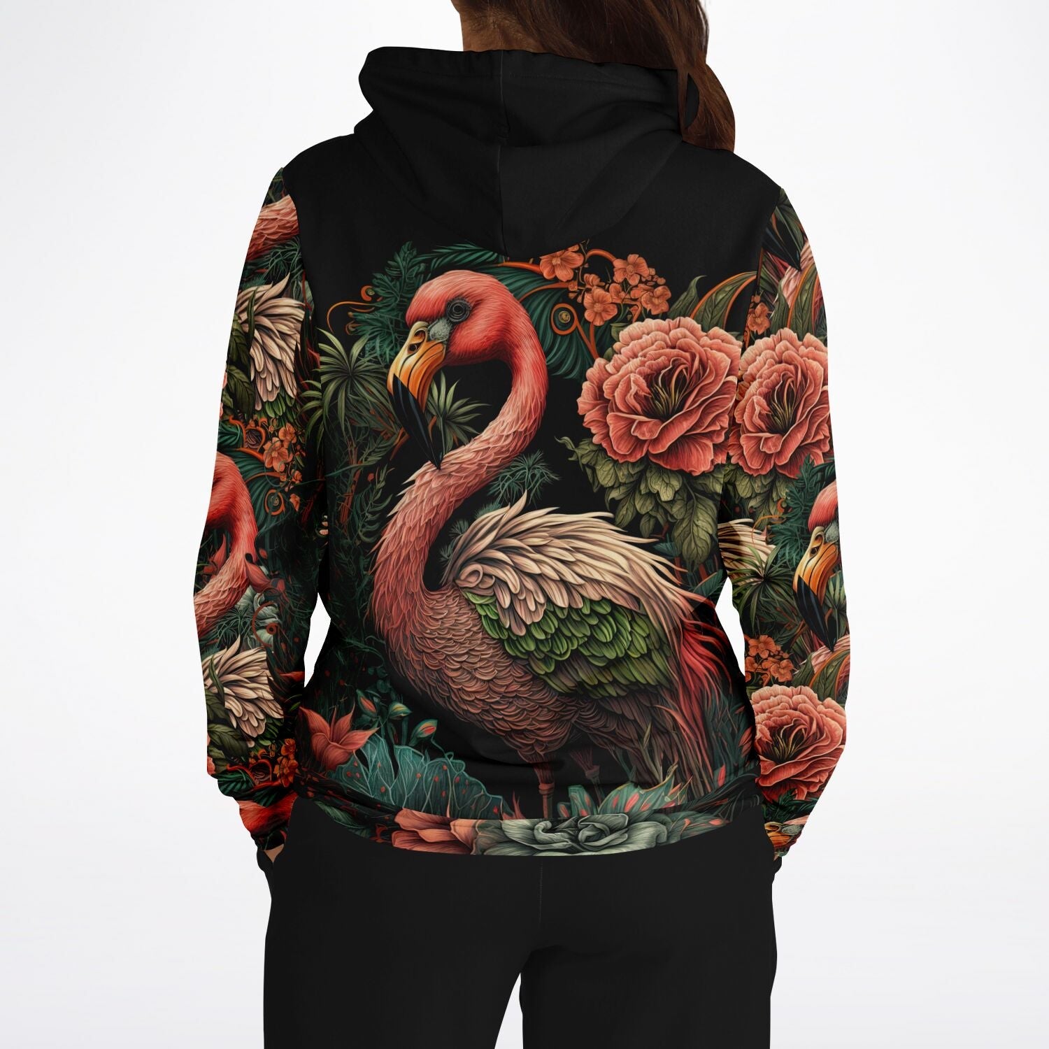 Flamingo Black Elegant Floral Hoodie