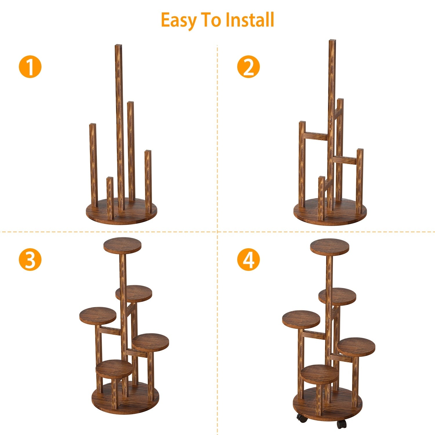 7DAY'S 5 Tier Plant Stand with 4 Detachable Wheels Wooden Plant Pot Rolling Shelf Plant Display Rack for Indoor Outdoor Decoration