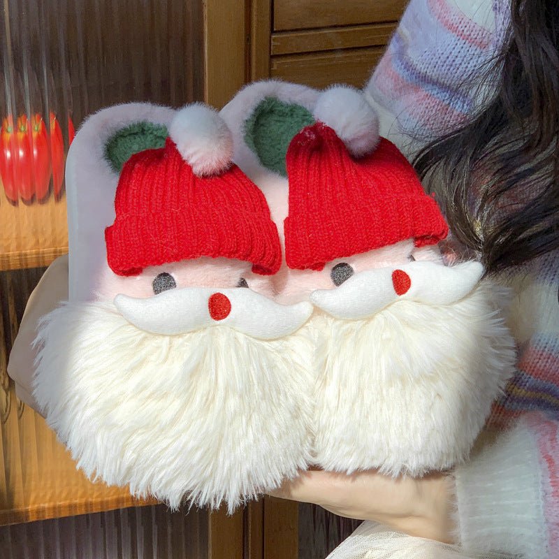 7DAY'S Cute Christmas Santa Claus Home Slippers Winter Warm Indoor Non-slip Floor Plush Shoes For Women