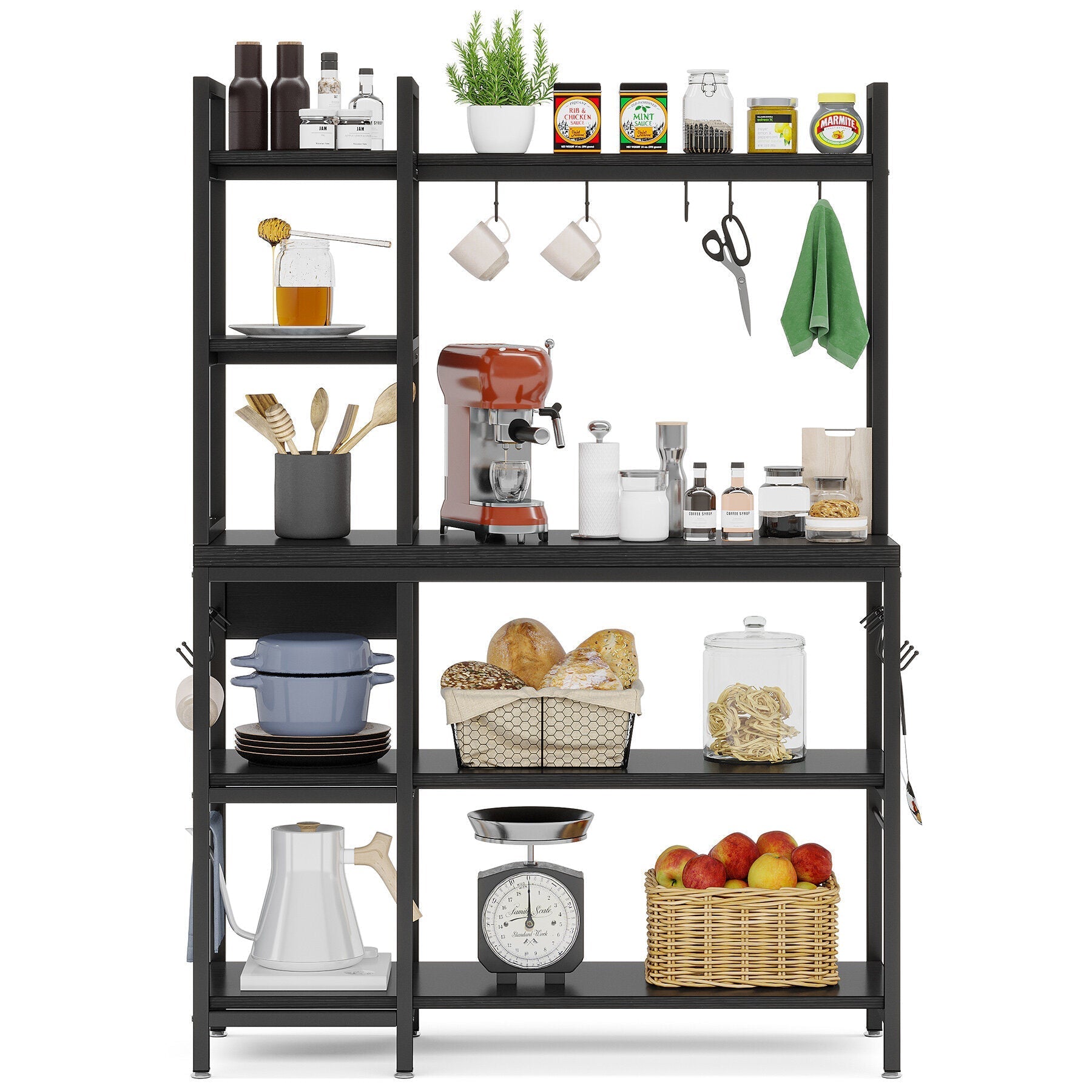 7DAY'S Kitchen Baker's Rack, 5-Tier Utility Storage Shelf with Hutch