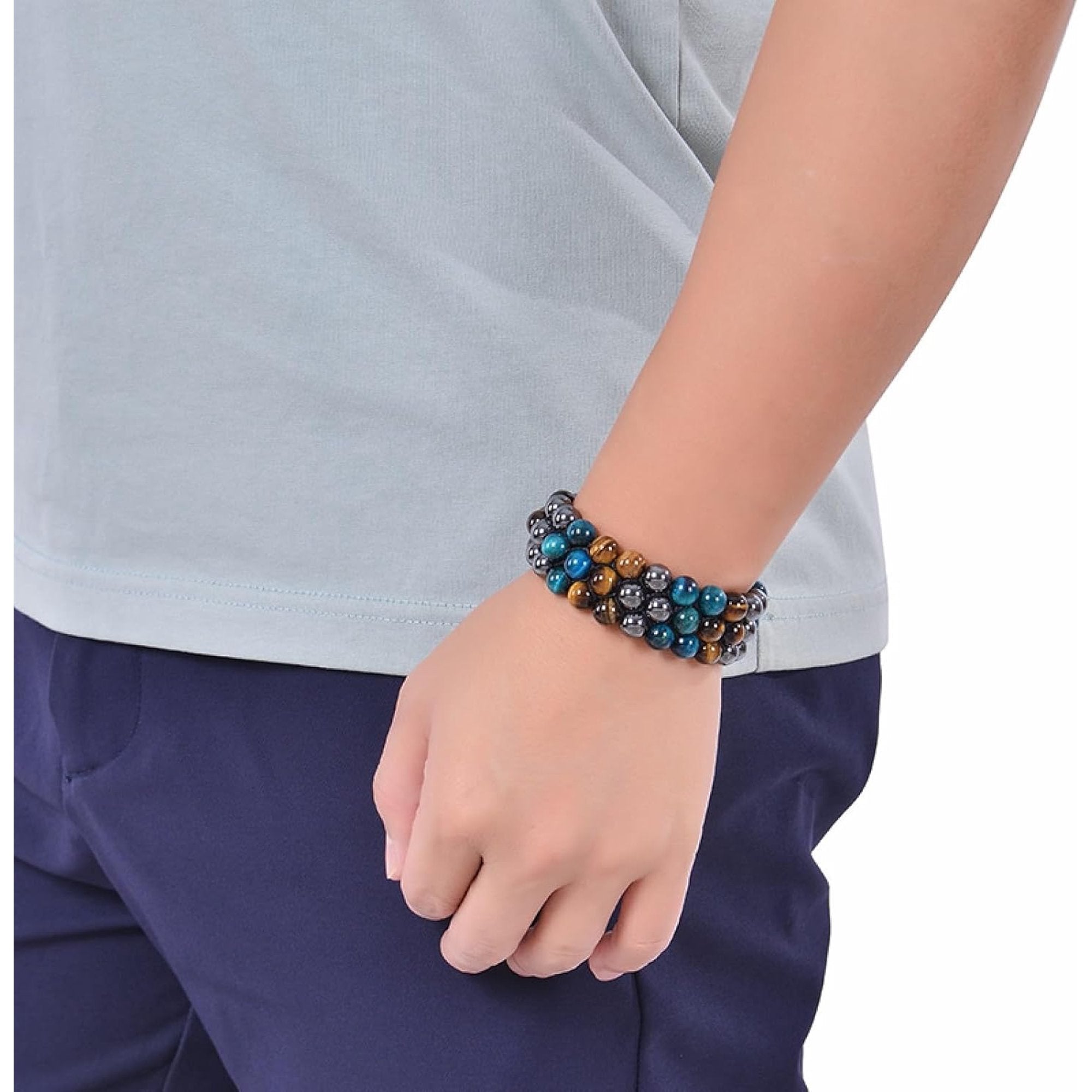 7DAYS Men's Jewelry, Men Bracelets Adjustable Tiger-Eye Crystal Black Brown Three Layer Braided Bead for Men Nature Stones for Fathers Day