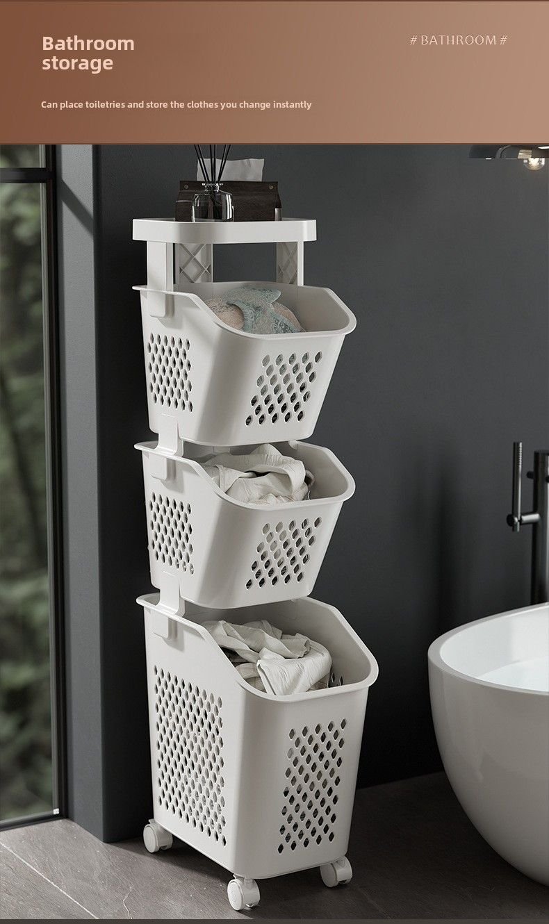 7DAY'S Stitched Laundry Basket Household Dirty Clothes Storage Basket Bathroom Partition Floor to Floor Shelf Narrow