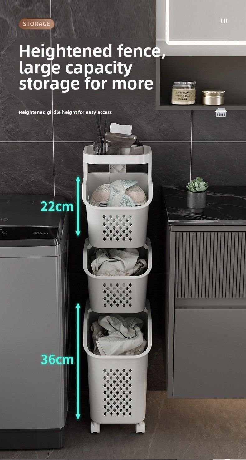7DAY'S Stitched Laundry Basket Household Dirty Clothes Storage Basket Bathroom Partition Floor to Floor Shelf Narrow