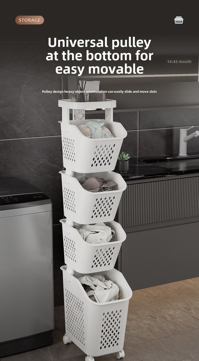7DAY'S Stitched Laundry Basket Household Dirty Clothes Storage Basket Bathroom Partition Floor to Floor Shelf Narrow
