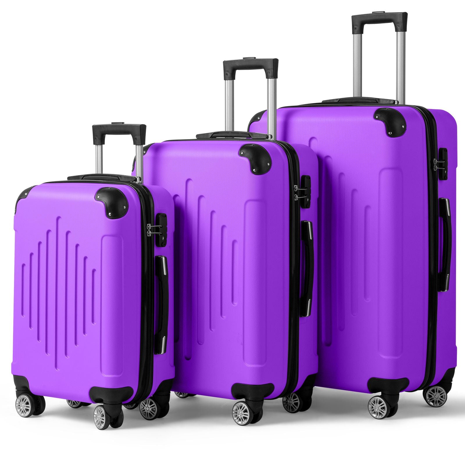 7DAY'S Trolley 3-Piece Suitcase Set, Carry-On Suitcase Set Hard Shell Lightweight Spinner with TSA Lock, Purple, Green, Yellow, Blue