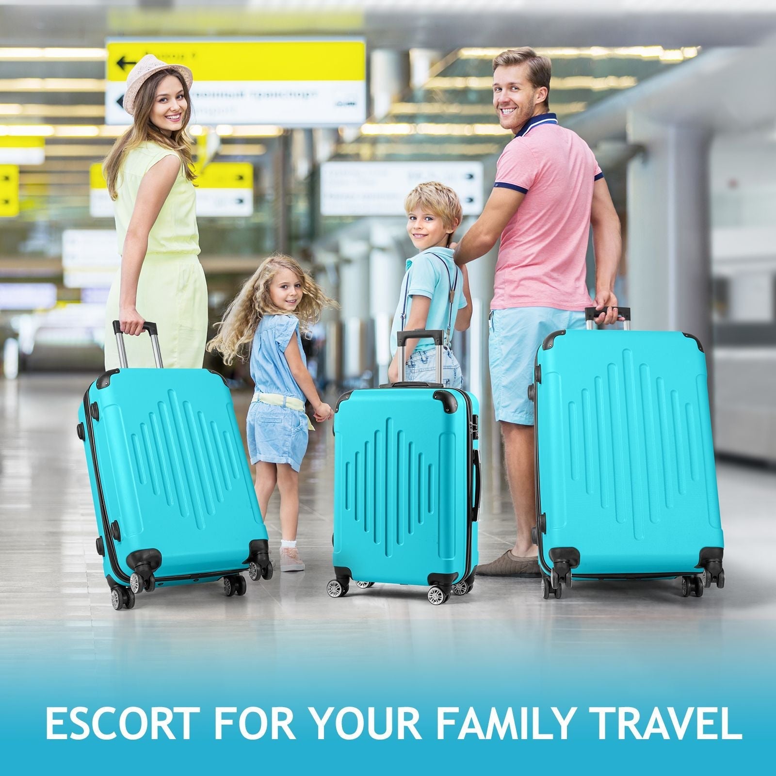 7DAY'S Trolley 3-Piece Suitcase Set, Carry-On Suitcase Set Hard Shell Lightweight Spinner with TSA Lock, Purple, Green, Yellow, Blue