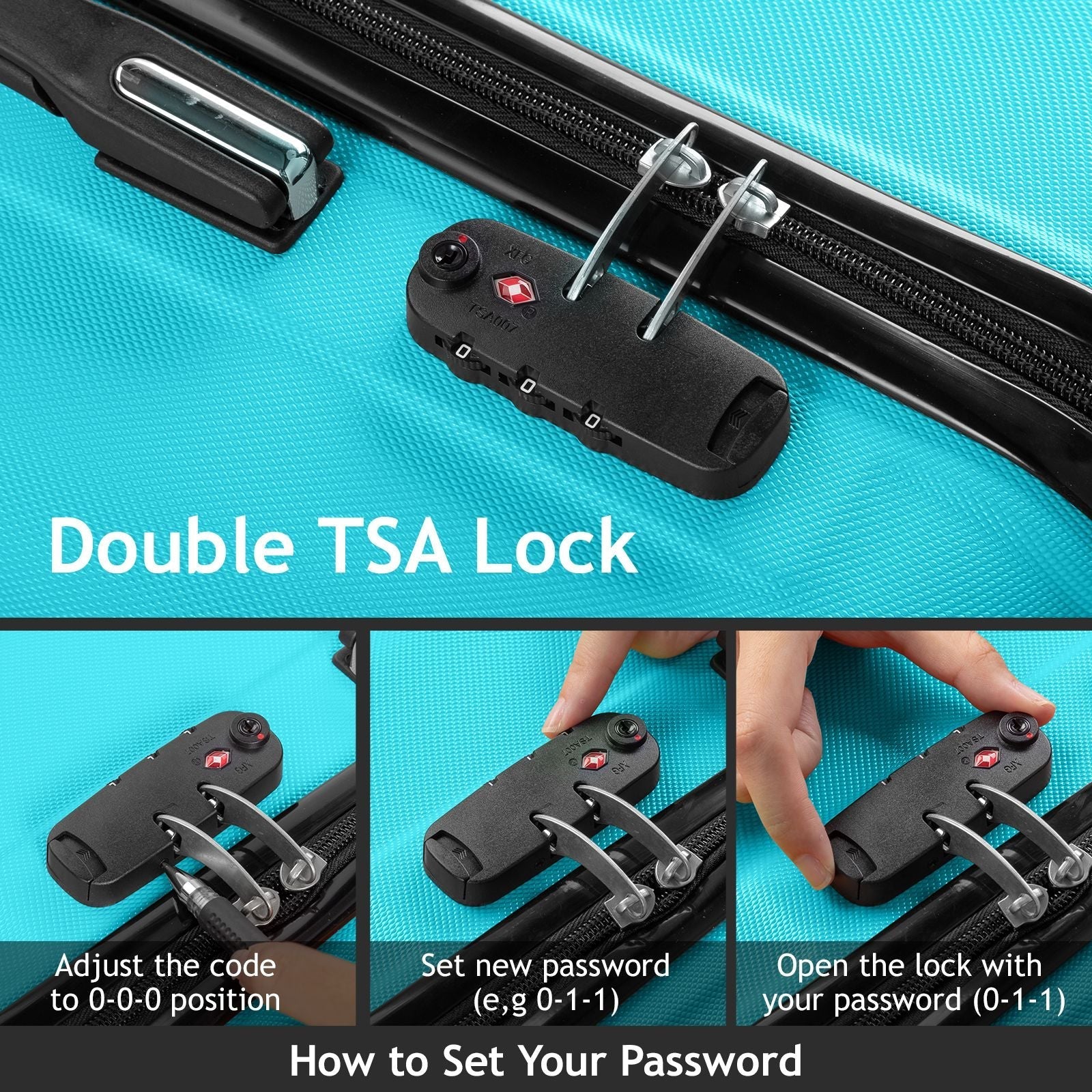 7DAY'S Trolley 3-Piece Suitcase Set, Carry-On Suitcase Set Hard Shell Lightweight Spinner with TSA Lock, Purple, Green, Yellow, Blue