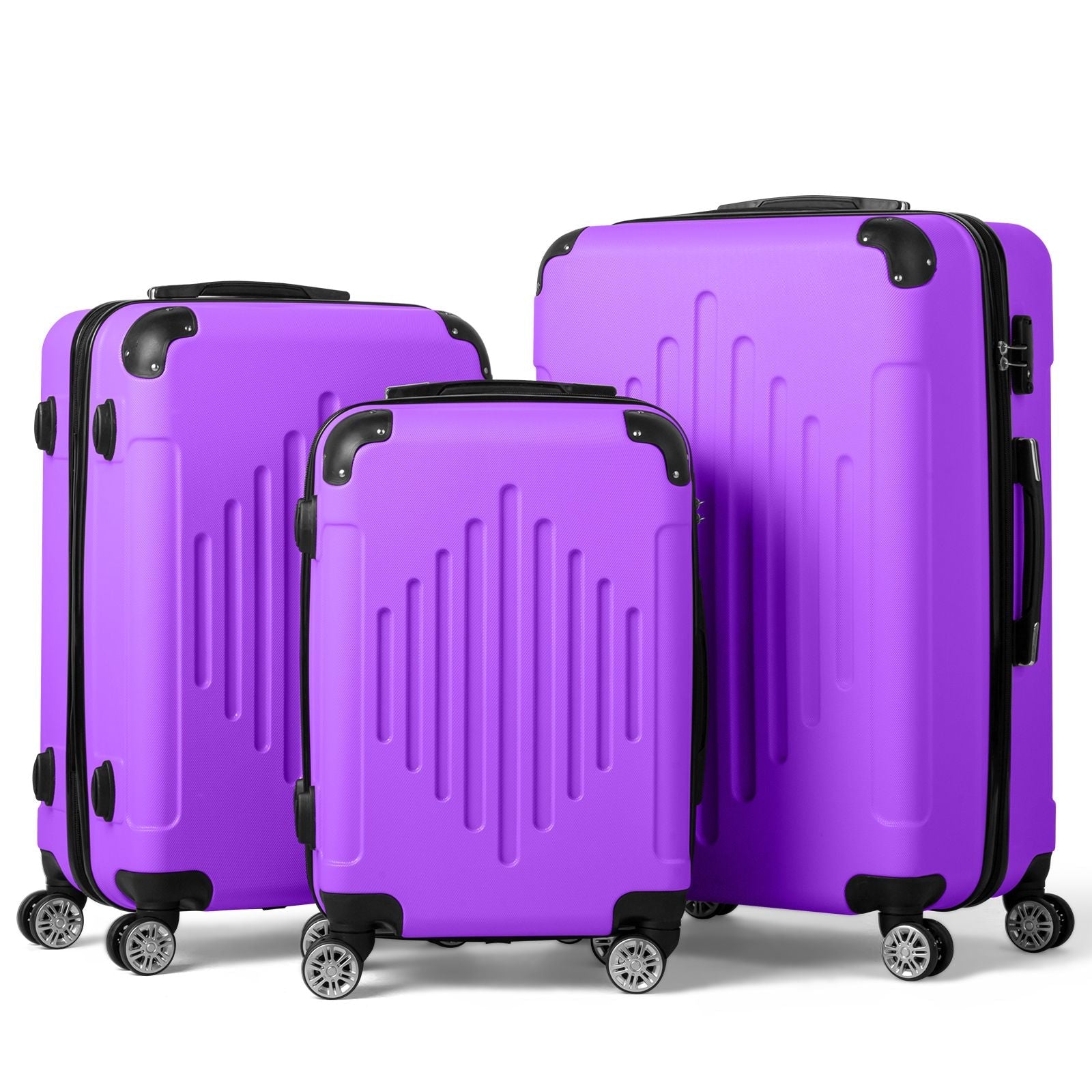 7DAY'S Trolley 3-Piece Suitcase Set, Carry-On Suitcase Set Hard Shell Lightweight Spinner with TSA Lock, Purple, Green, Yellow, Blue