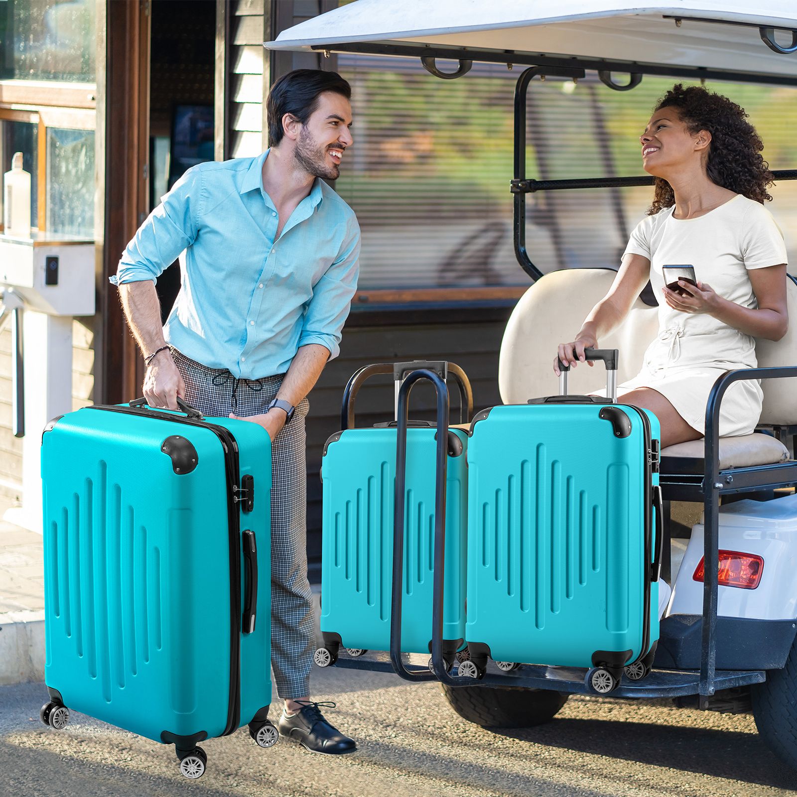 7DAY'S Trolley 3-Piece Suitcase Set, Carry-On Suitcase Set Hard Shell Lightweight Spinner with TSA Lock, Purple, Green, Yellow, Blue