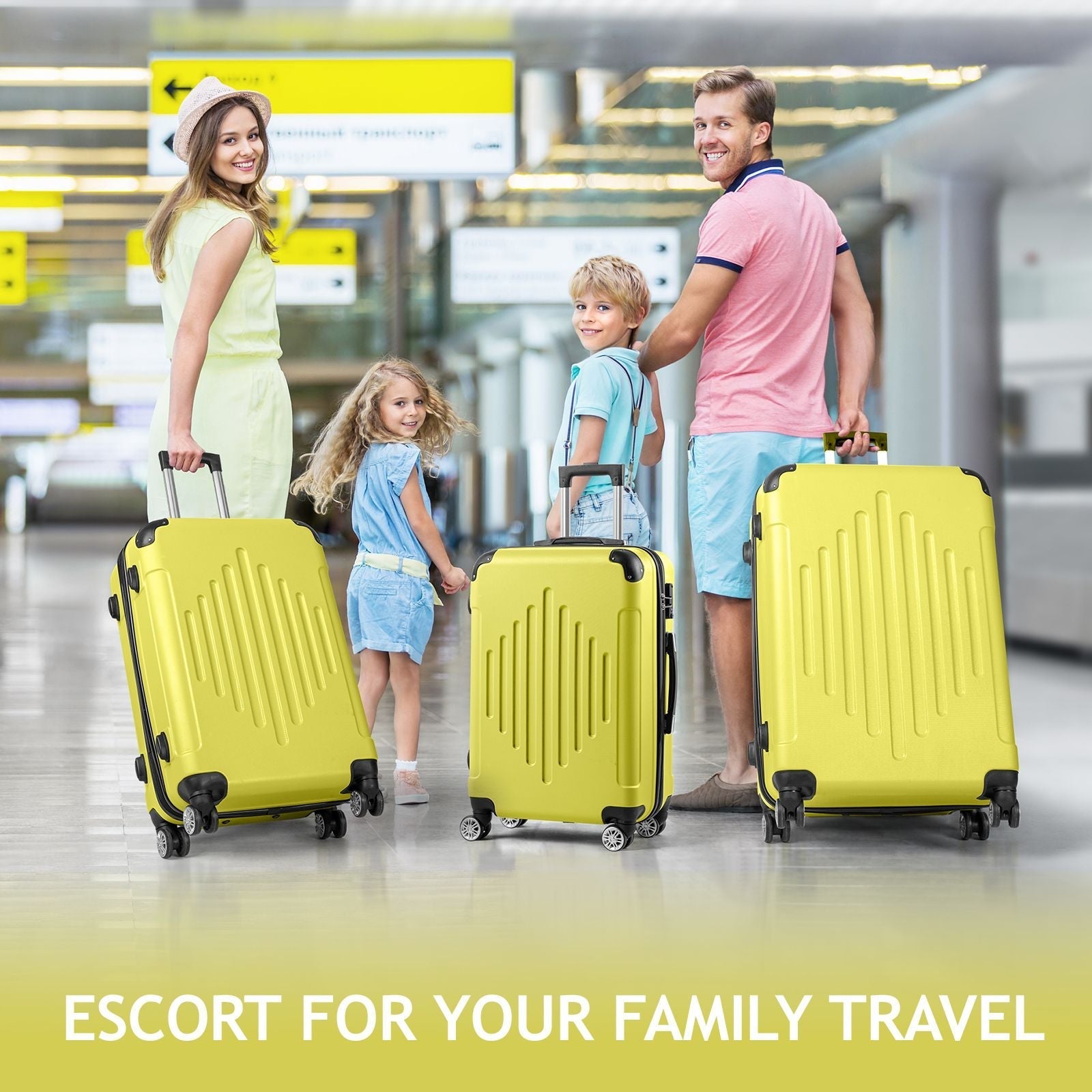 7DAY'S Trolley 3-Piece Suitcase Set, Carry-On Suitcase Set Hard Shell Lightweight Spinner with TSA Lock, Purple, Green, Yellow, Blue