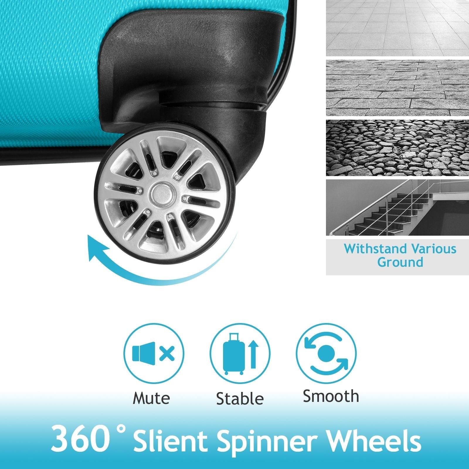 7DAY'S Trolley 3-Piece Suitcase Set, Carry-On Suitcase Set Hard Shell Lightweight Spinner with TSA Lock, Purple, Green, Yellow, Blue