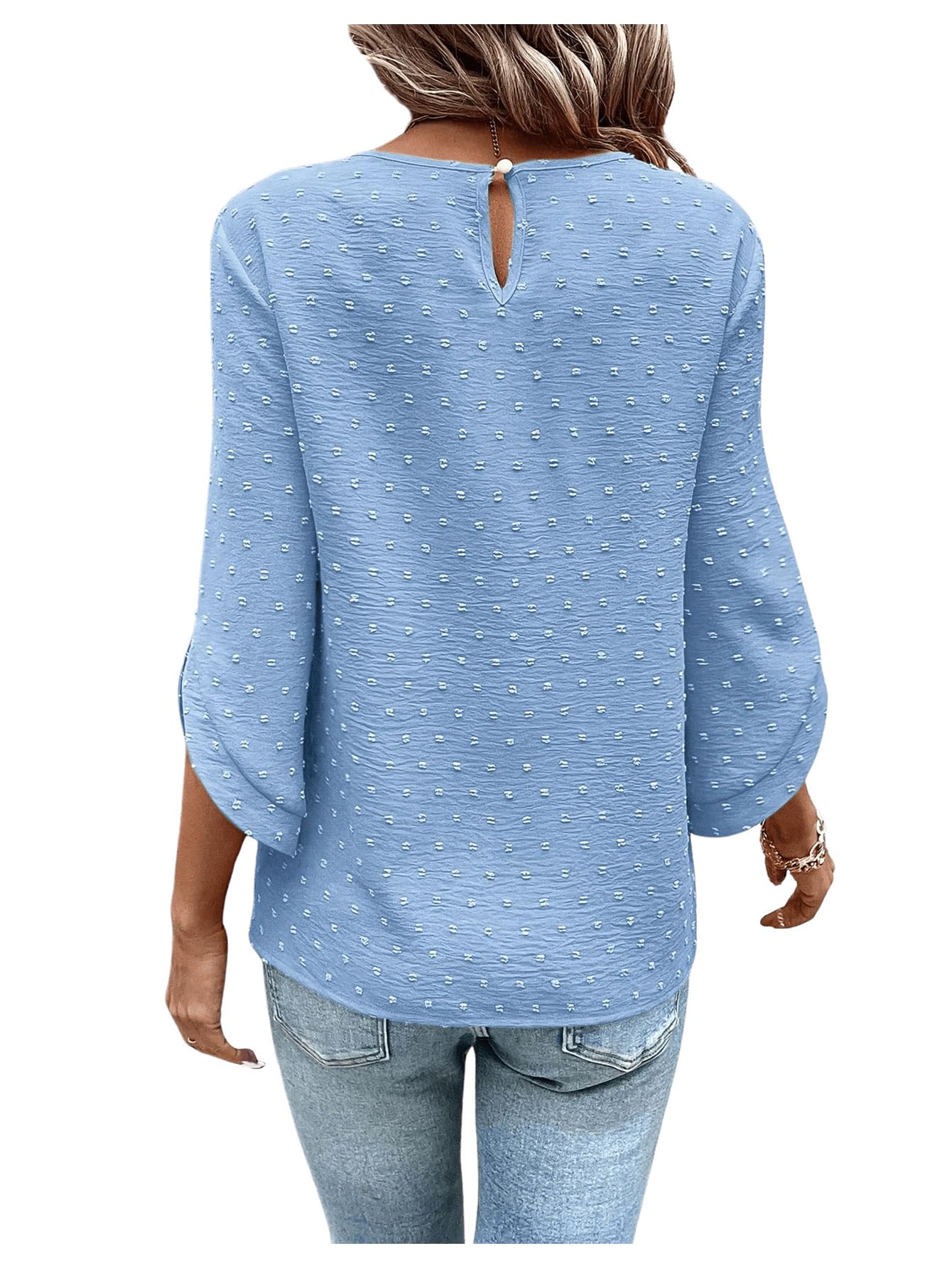 7DAY'S Women's Dressy Casual Tops Swiss Dots Short Sleeve Chiffon Blouse Summer Work Shirts