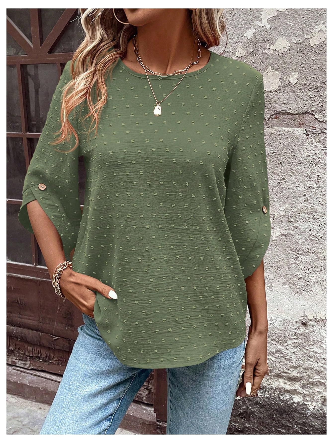 7DAY'S Women's Dressy Casual Tops Swiss Dots Short Sleeve Chiffon Blouse Summer Work Shirts