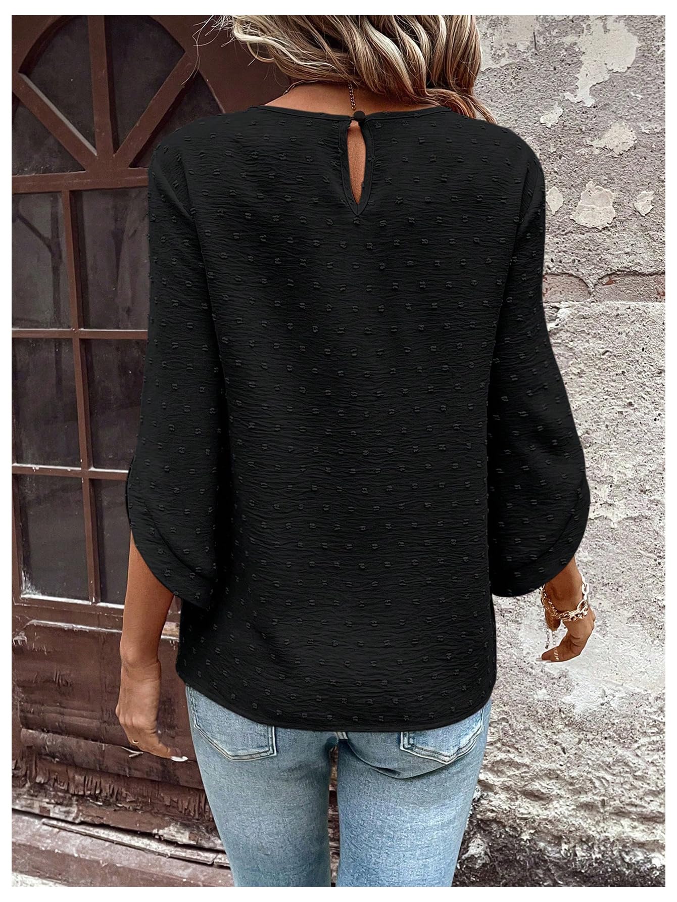 7DAY'S Women's Dressy Casual Tops Swiss Dots Short Sleeve Chiffon Blouse Summer Work Shirts