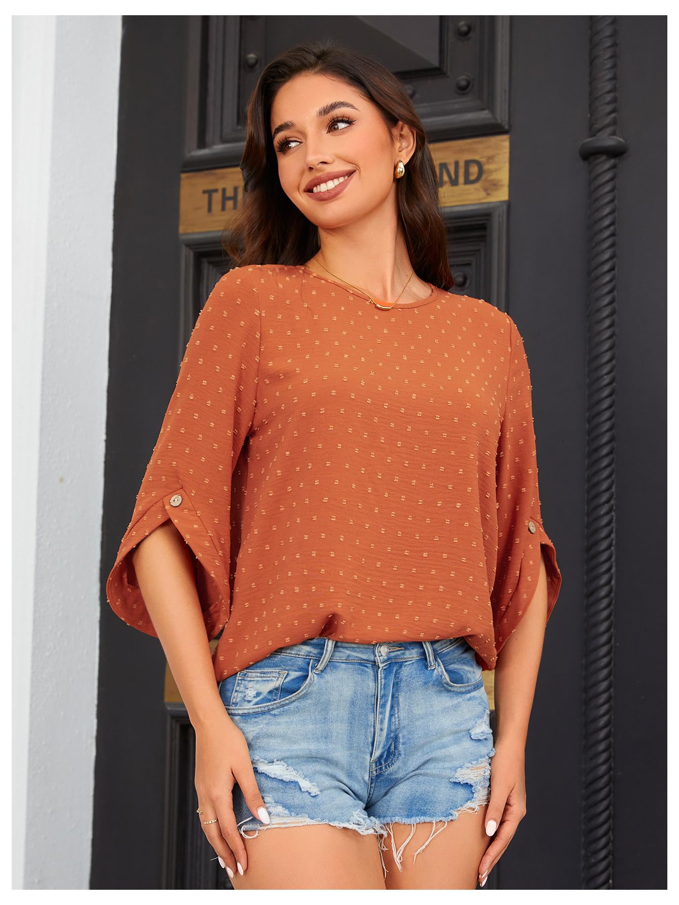 7DAY'S Women's Dressy Casual Tops Swiss Dots Short Sleeve Chiffon Blouse Summer Work Shirts