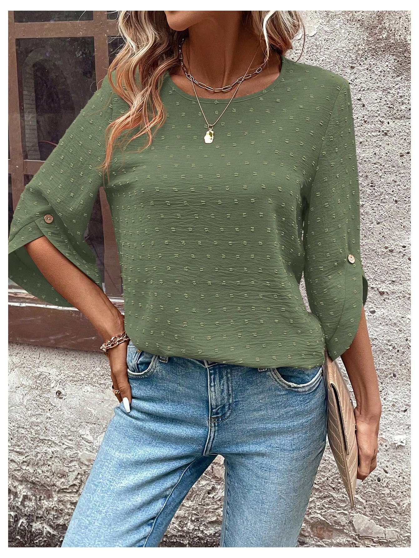 7DAY'S Women's Dressy Casual Tops Swiss Dots Short Sleeve Chiffon Blouse Summer Work Shirts