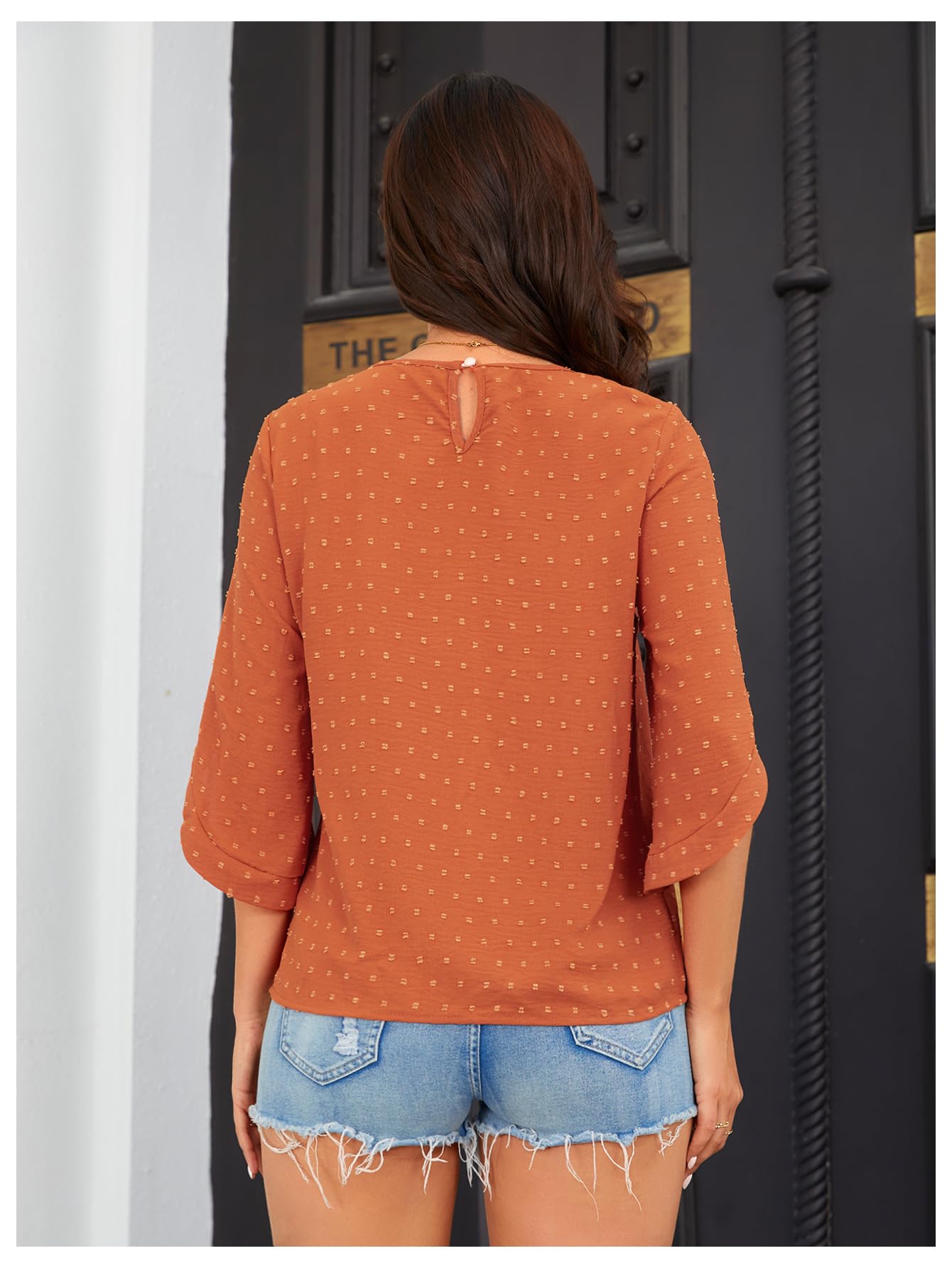 7DAY'S Women's Dressy Casual Tops Swiss Dots Short Sleeve Chiffon Blouse Summer Work Shirts