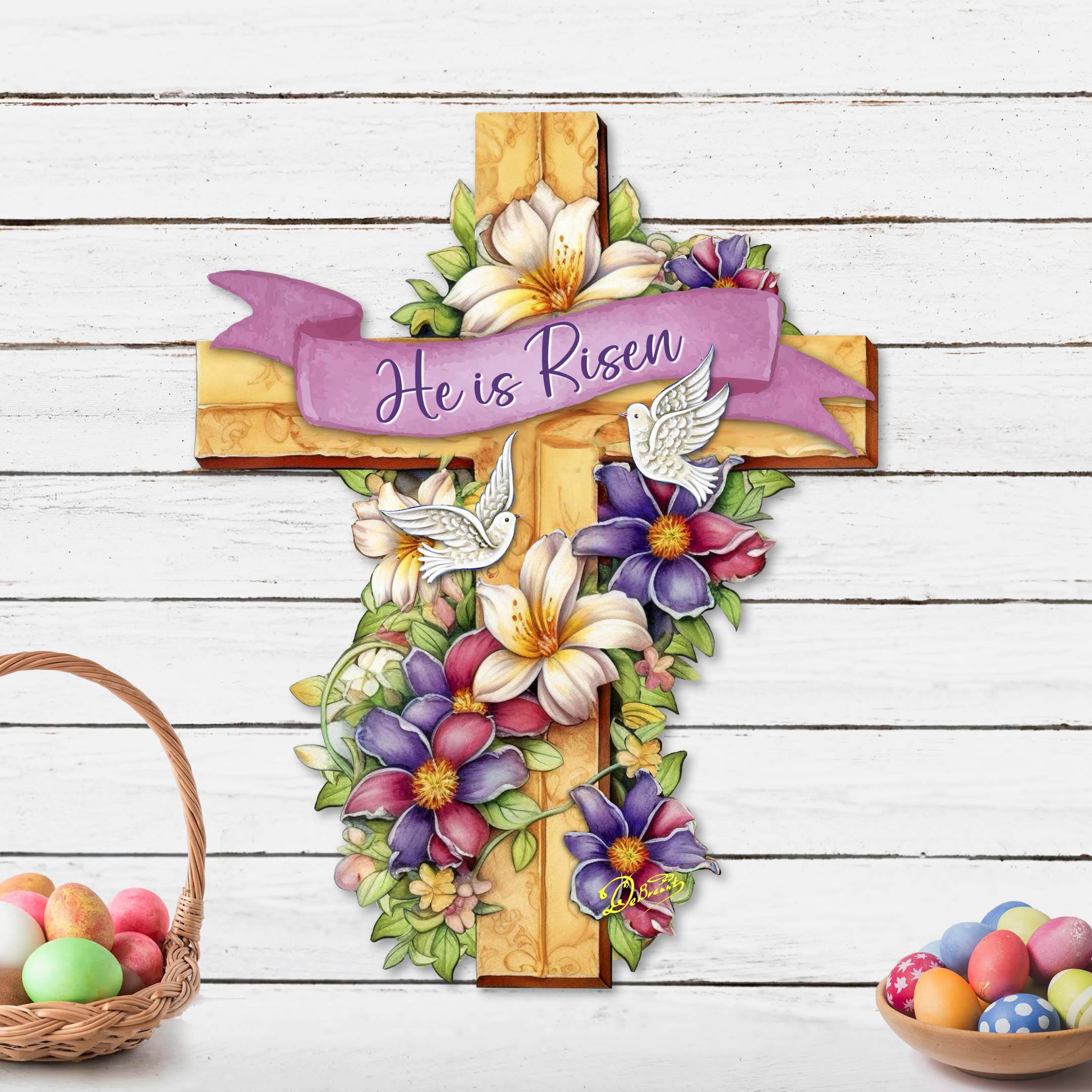 He is Risen Cross Holiday Door Decor by G. Debrekht - Easter Spring Decor - 8688162H