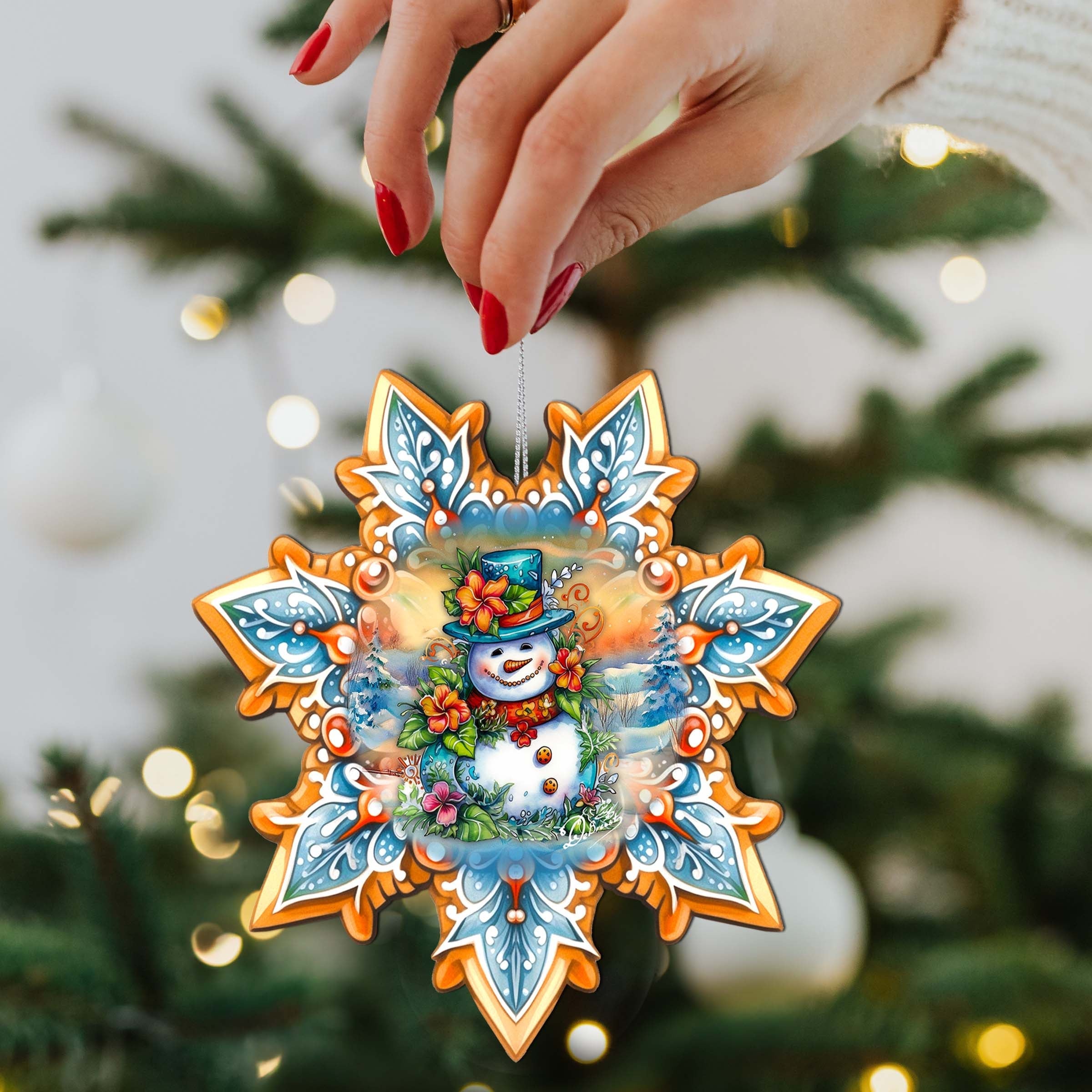 Snowman Snowflake Wooden Ornaments by G. Debrekht - Christmas Santa Snowman Decor - 8688425