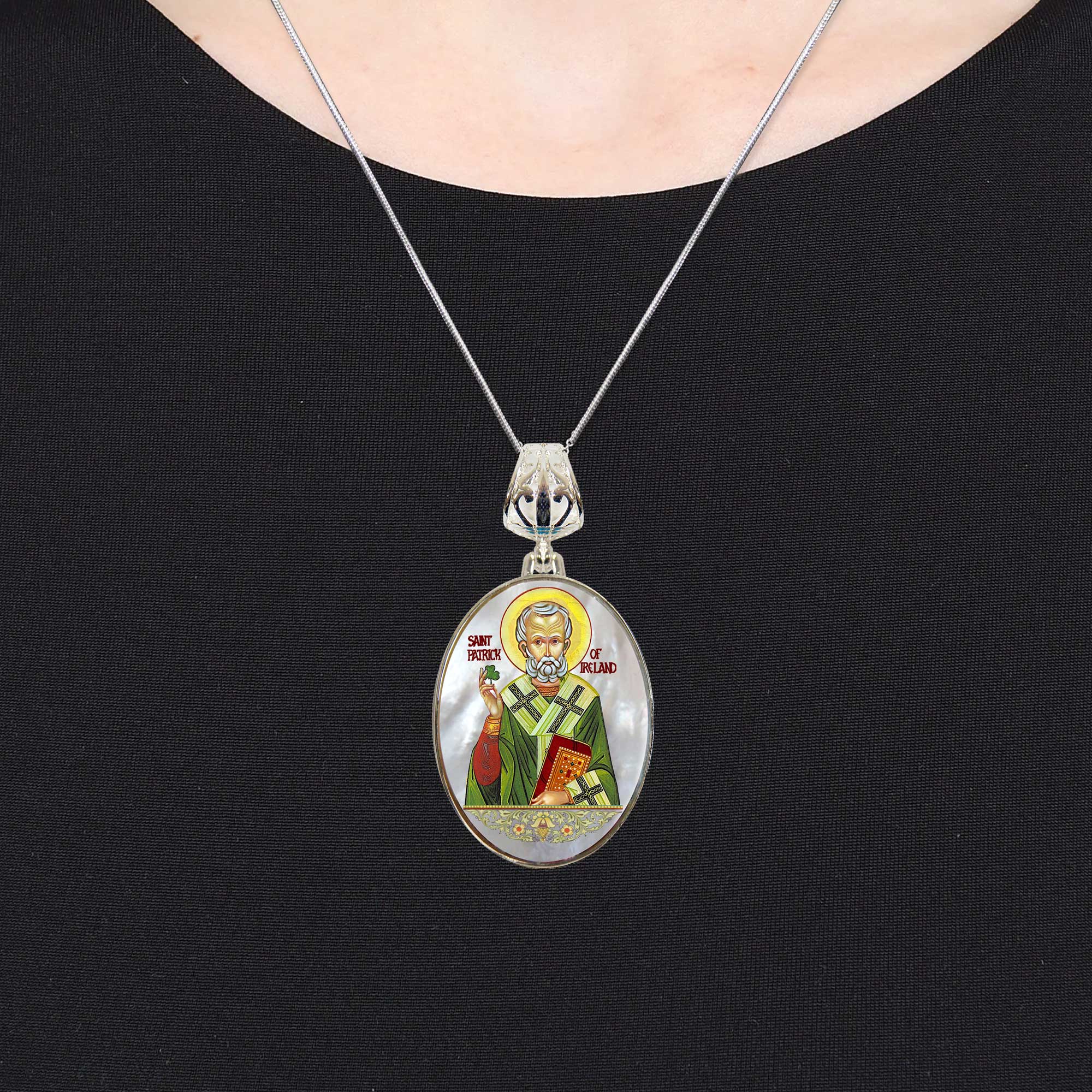 Pearl Saint Patrick Silver Plated Mother of Pearl Necklace Jewelry - 43060