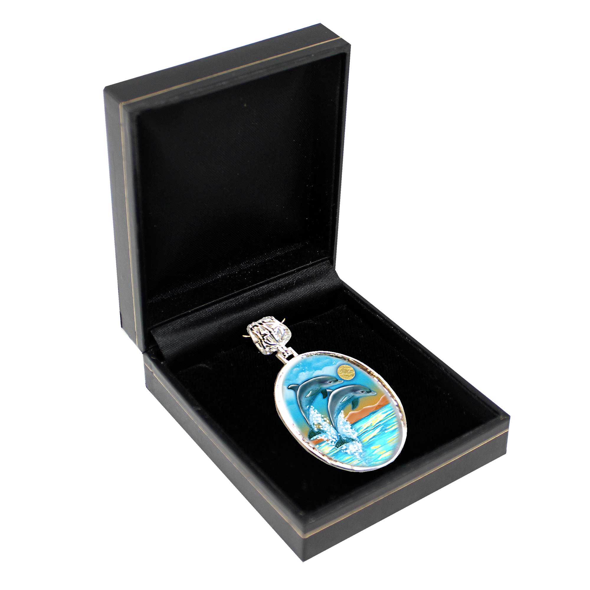 Flying Dolphins Silver Plated Jewelry Mother of Pearl Pendant Necklace - 44011