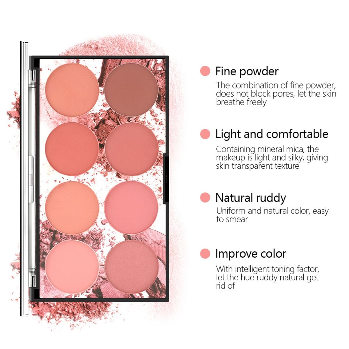8 Colors Blush Palette Matte Mineral Blush Powder Bright Shimmer Face Blush Contour and Highlight Blush Palette Professional Facial Beauty Cosmetic Makeup Blush 1PCS