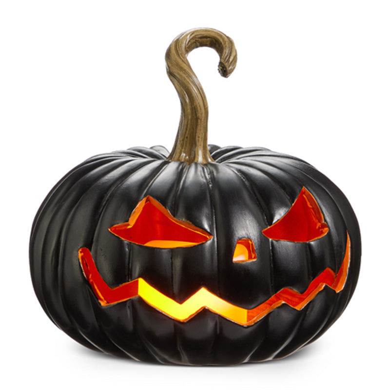 8" Lighted Black Jack O Lantern Halloween Display