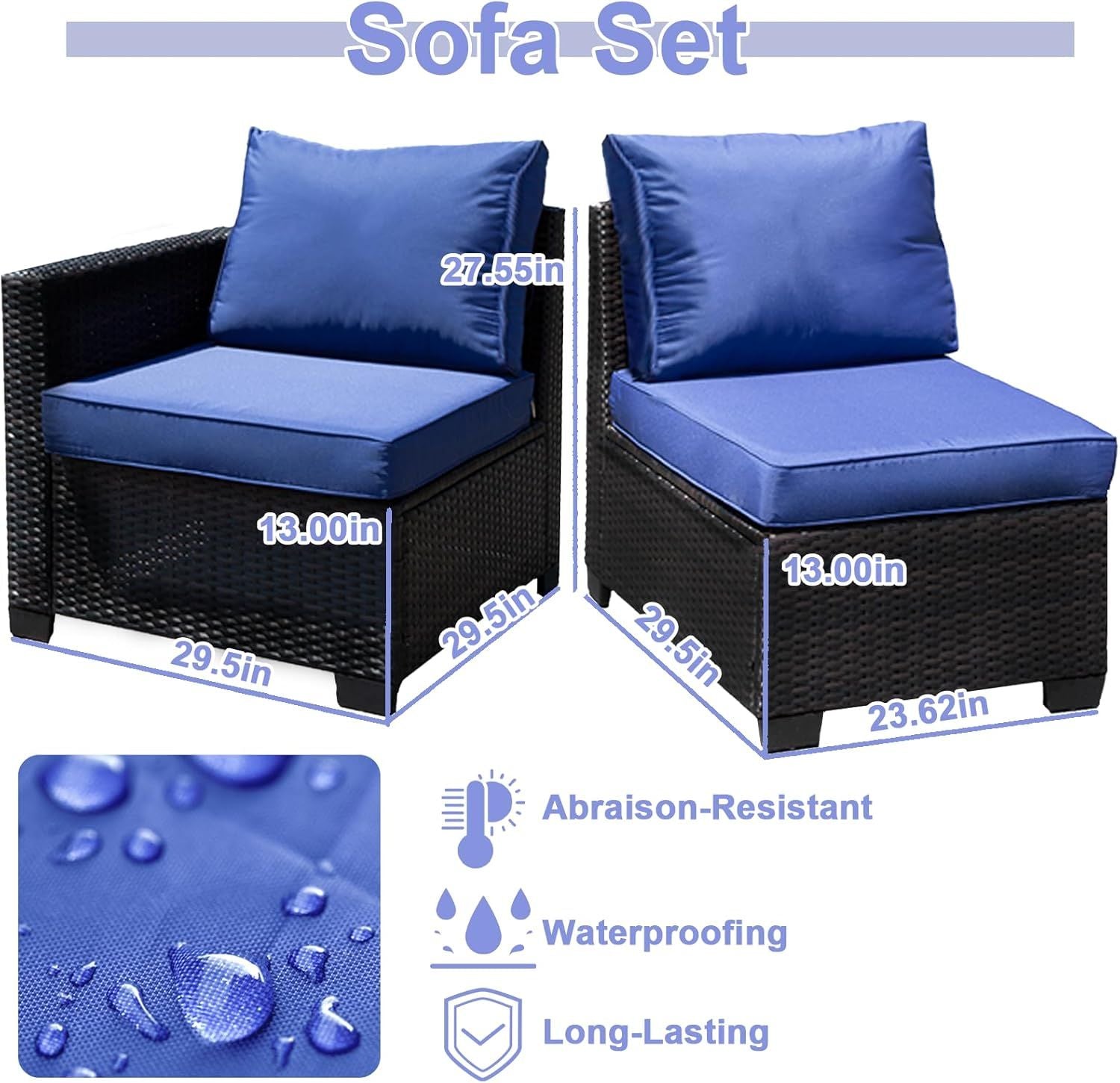 8-piece patio furniture set, all-weather outdoor wicker combination conversation sofa, rattan patio sofa with cushion and glass coffee table, with storage