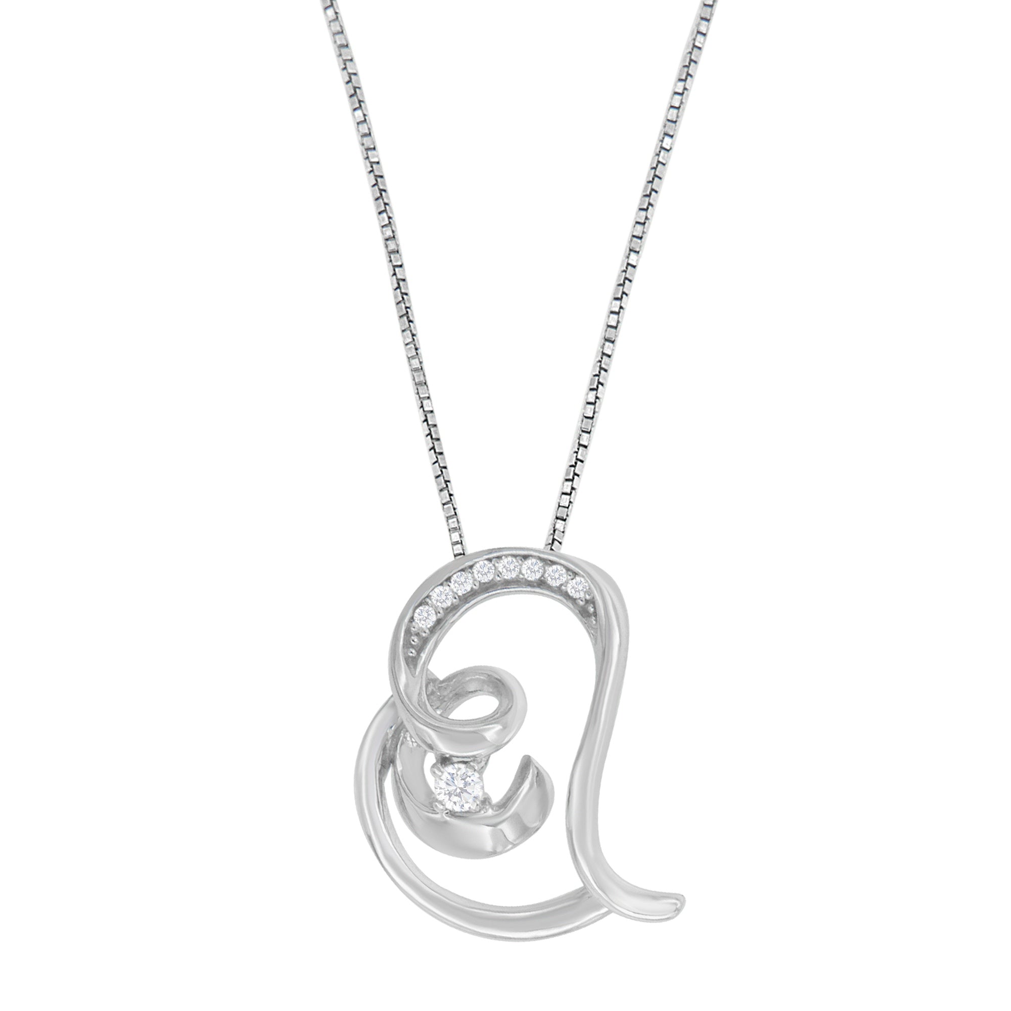 10K White Gold Diamond Accented Espira Open Spiral Twist Heart 'Rings Of Love' 18" Pendant Necklace (J-K Color, I2-I3 Clarity)