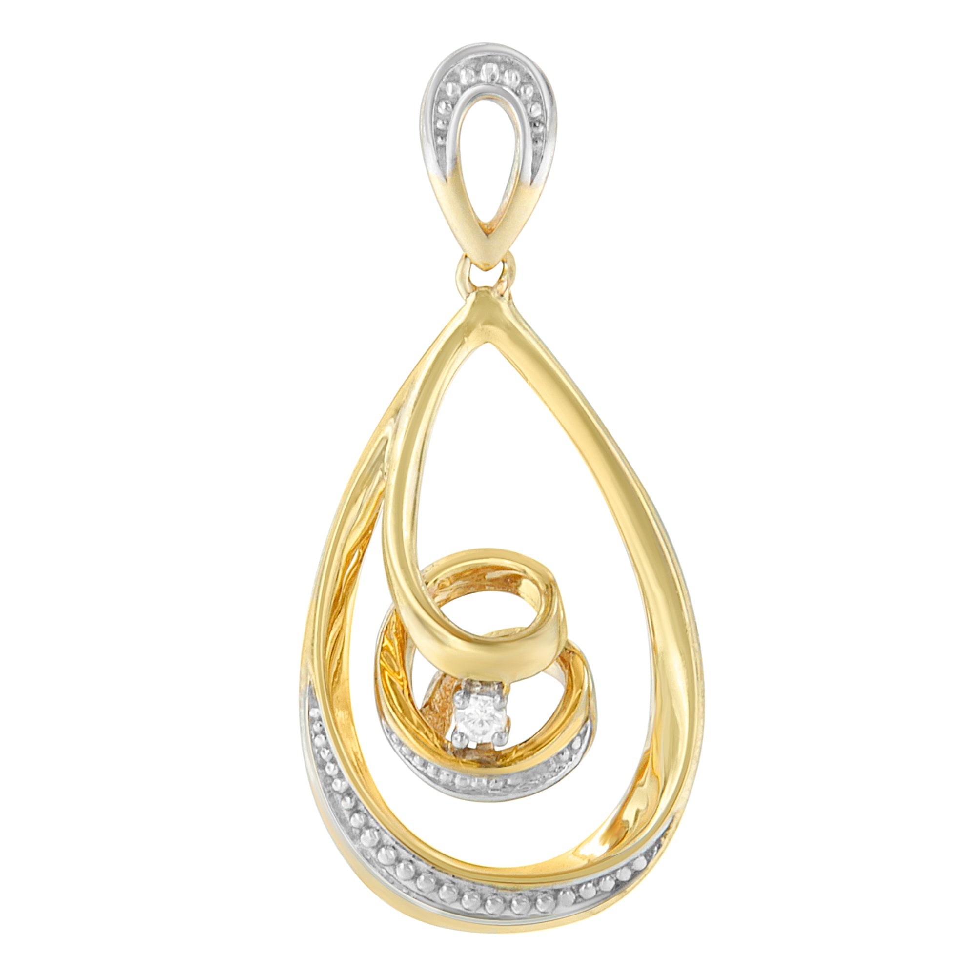 10K Gold Brilliant-Cut Diamond-Accented Open Teardrop Twisted Curl 18" Pendant Necklace (J-K Color, I2-I3 Clarity) - Choice Of Gold Colors (10K Yellow Gold)