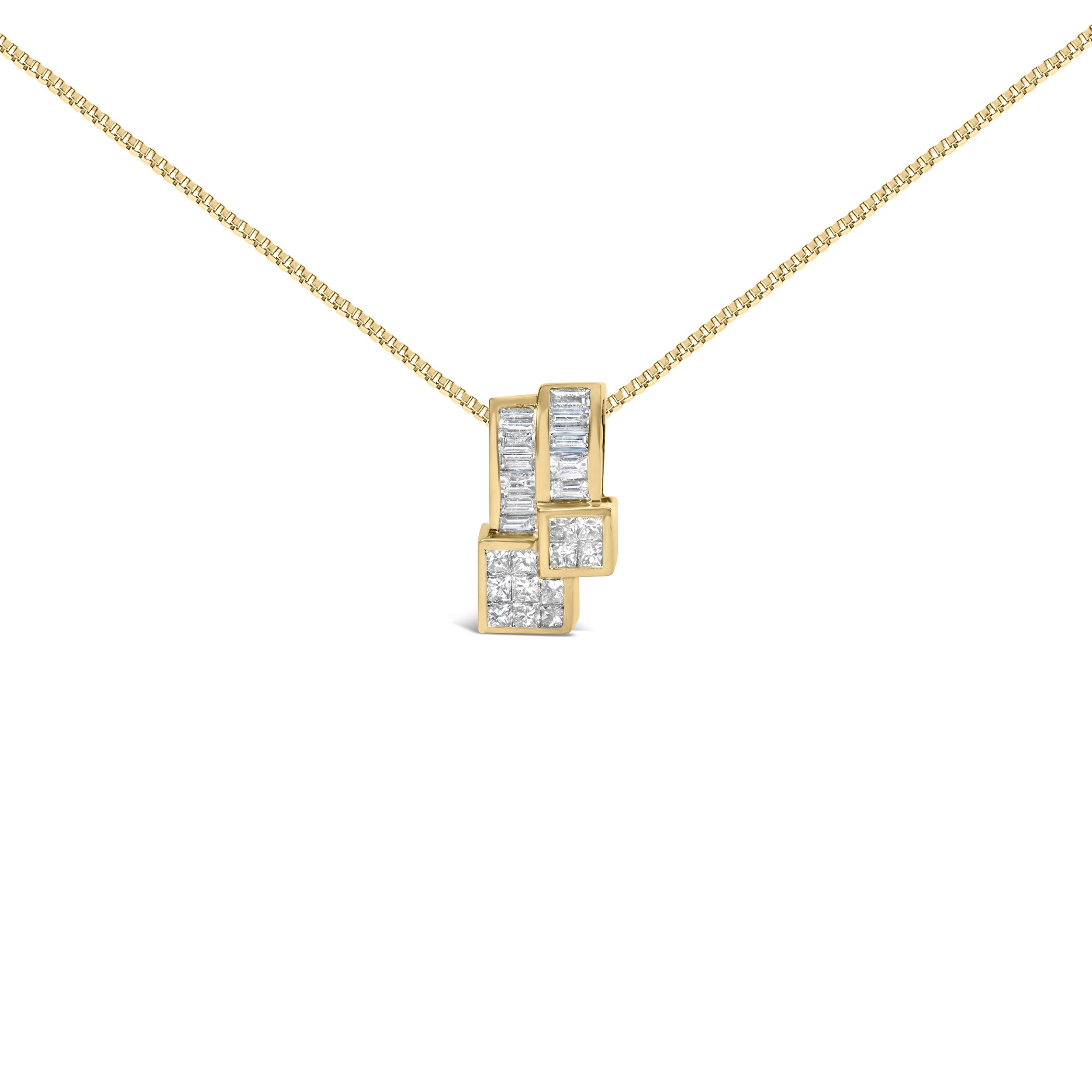 14K Yellow Gold 1 1/2 Cttw Princess and Baguette Cut Diamond Geometric Pendant Necklace (H-I Color, Vs1-Vs2 Clarity)