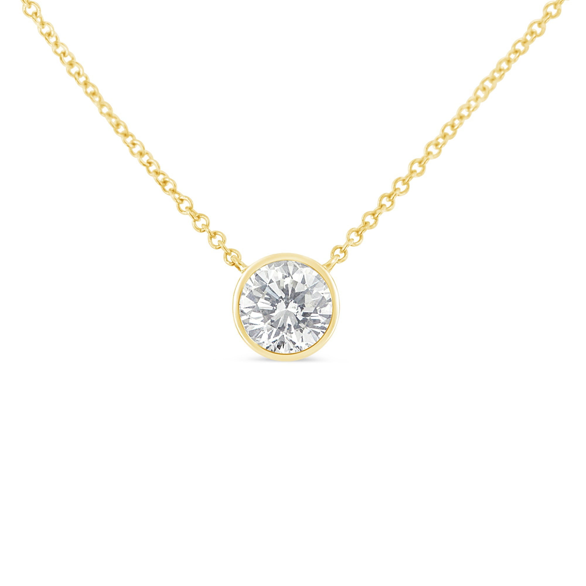 10K Yellow Gold 1/10 Carat Round Brilliant-Cut Diamond Modern Bezel-Set Solitaire 16"-18" Pendant Necklace (H-I Color, Si2-I1 Clarity)
