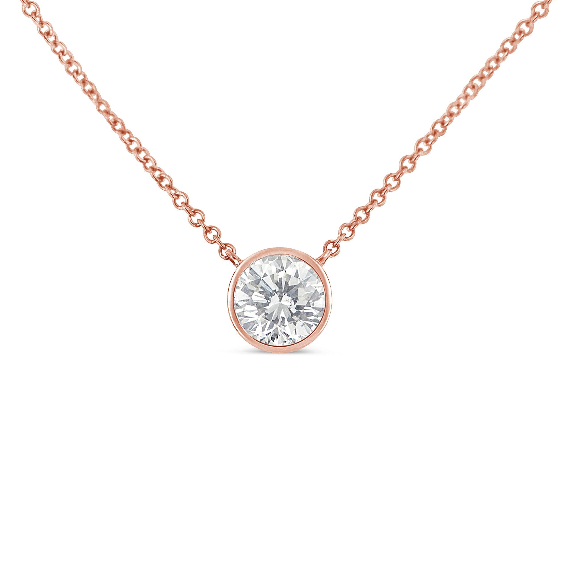 10K Rose Gold 3/10 Carat Round Brilliant-Cut Diamond Modern Bezel-Set Solitaire 16"-18" Pendant Necklace (H-I Color, Si2-I1 Clarity)