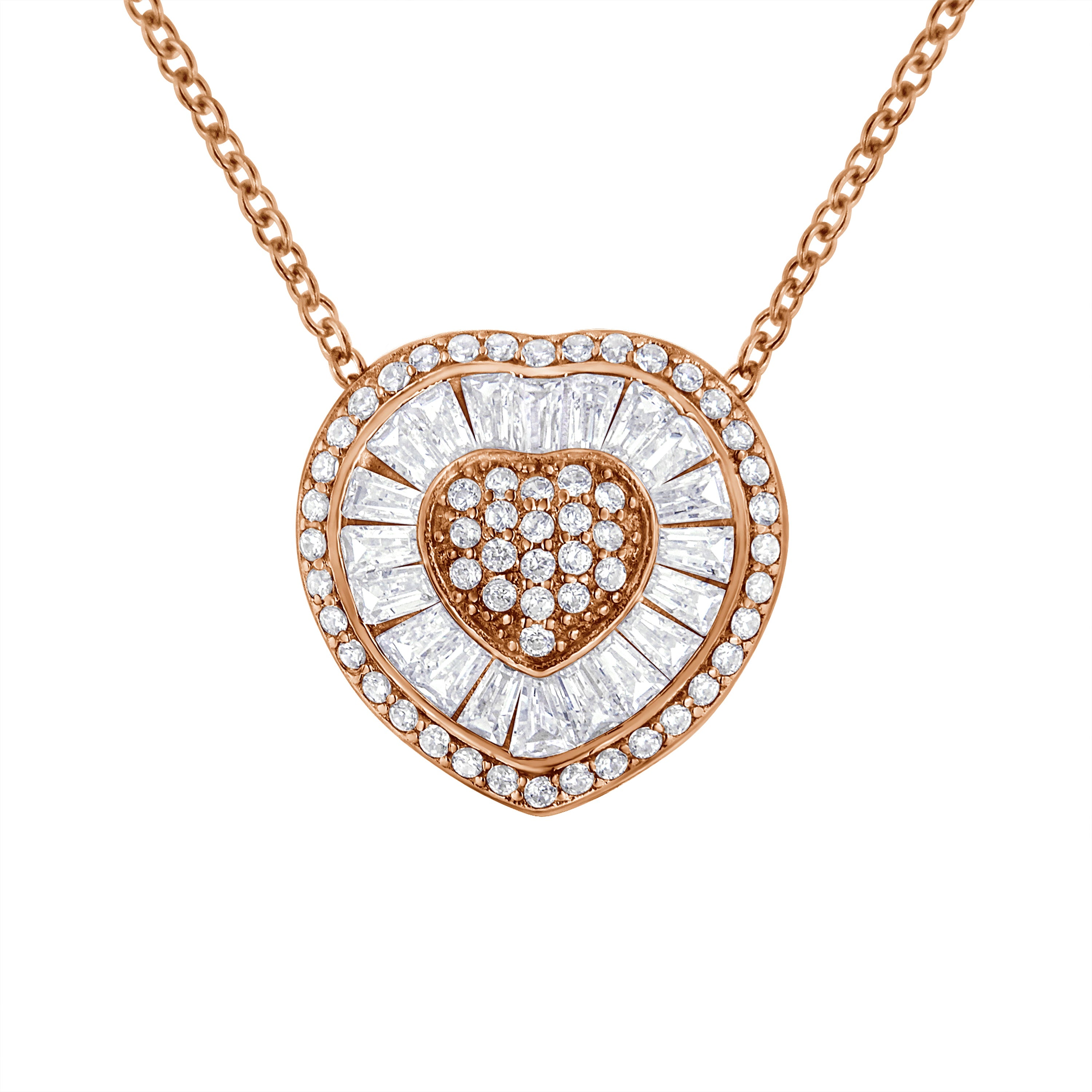 10K Rose Gold 1/2 Cttw, Diamond Heart Pendant Necklace (H-I Color, I1-I2 Clarity)