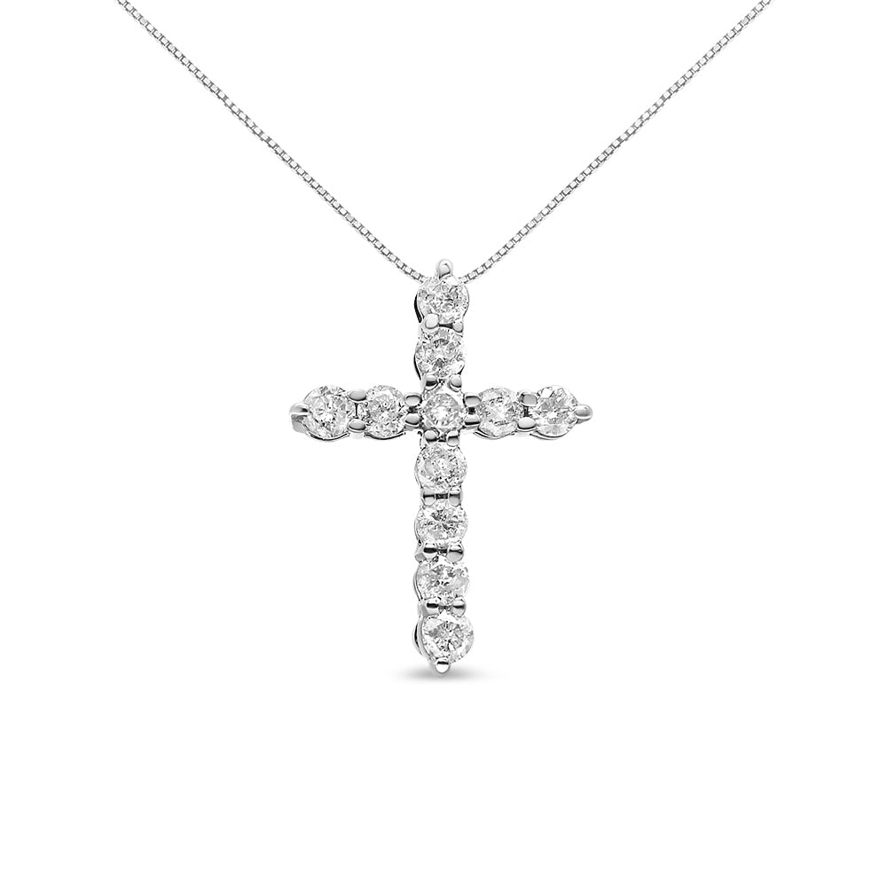 10K White Gold 1/2 Cttw Round Brilliant Cut Diamond Cross Pendant Necklace With Box Chain (I-J Color, I1-I2 Clarity) - 18"
